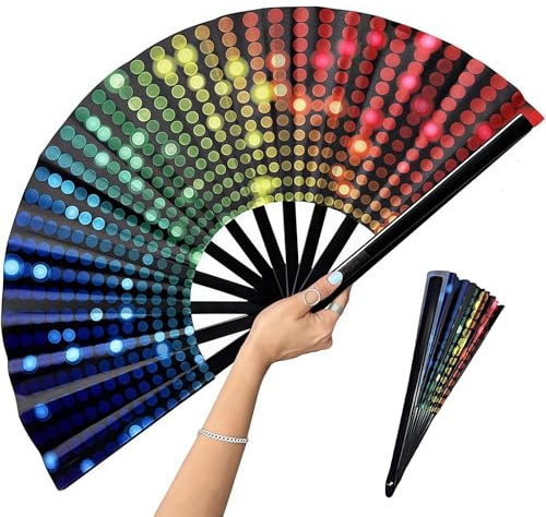 Yamobi Große Faltbare Handfächer,Holographische Laser-Farben Handfächer für Festivals, Regenbogen-Outfits, Disco Party, Heimdekoration