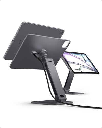Spigen Magnetische iPad Ladestation, 18W Kabelloses Induktives Ladegerät Ständer 360° Drehbar mit Hochfestes Aluminium & Silikonpolster Kompatibel mit iPad Pro 11 M5 (2025) & M4 (2024) - Space Grau