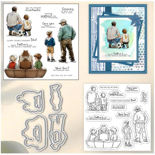 Sredwtk Vater und Sohn Vatertag Stempel und Stanzen Set,Silikonstempel und Stanzen Set,Stanzschablonen und Stempelset,Clear Stamp und Stanzschablone Für DIY Scrapbooking Fotoalbum Dekor Karten