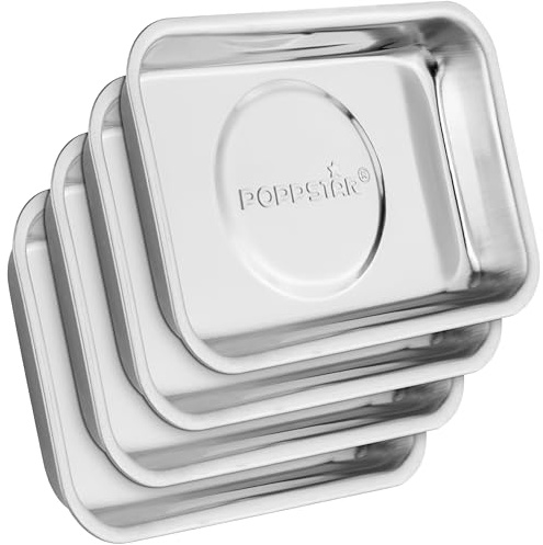 Poppstar 4-set Magnetiska verktygsskålar, rektangulära (9,3 x 6,5 cm), Material: Rostfritt stål