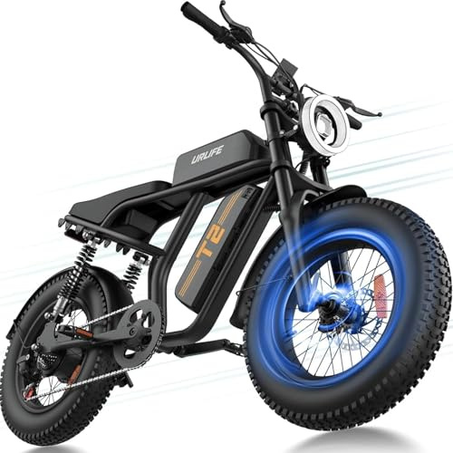 URLIFE 20 x 4.0 Bicicletta Elettrica per Adulti, Mountain E-Bike con 48V 15.6Ah Batteria Rimovibile, Autonomia di 120 km, 7 Velocità, LCD Display, Fari Luminosi, E-MTB con Sospensioni Completa