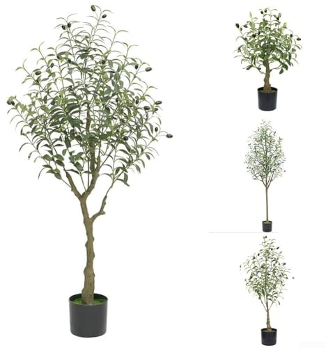 Bonsái de piso sintético de ramas de olivo grandes realistas para decoración del hogar y la oficina, vegetación de larga duración (D-120 cm)
