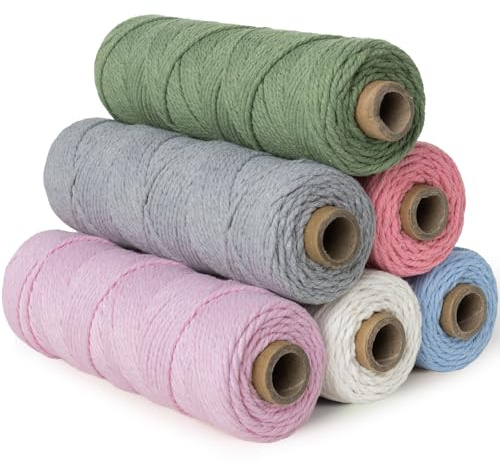 GUBOCA Makramee Garn 2mm x 100m 6er Set,6 Farben,für DIY Handwerk,Wandbehang,Dekoration,Boho Deko (6 Farben A)