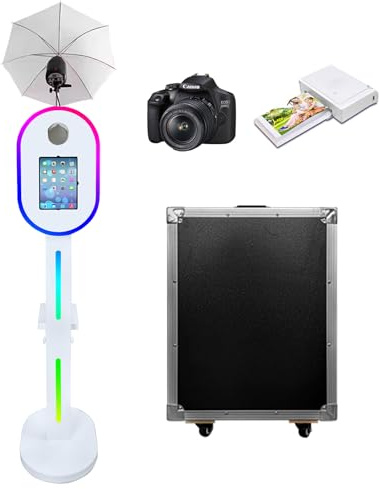Photomaton compatible avec iPad 10,2 -13 et appareil photo, avec lampe de poche et lumière synchronisée de la musique, appareil photo reflex numérique pour location d'événements de mariage (blanc