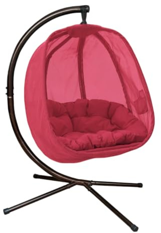 Olofable Hängesessel Hanging Egg Chair, Folding Texteline Swing Hammock with Side Pocket, Cushion and Stand for Indoor Outdoor, Patio Garden Furniture Red