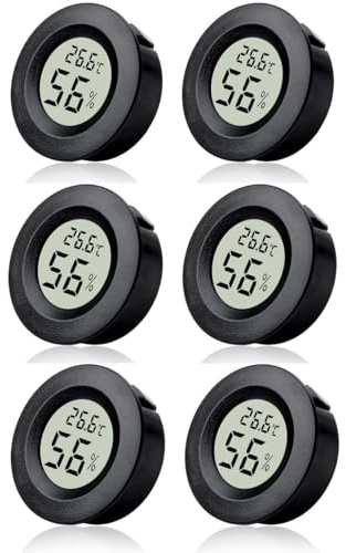 6 Pack Hygrometer Thermometer Digital Humidity Meter LCD Round Temperature Hygrometer Mini Indoor Hygrometer Monitor for Home Office Greenhouse Basement Nursery Babyroom Fahrenheit or Celsius Black