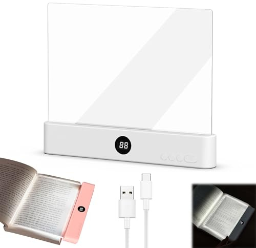 Utensy Leselampe Buch, Smart LED Panel Booklight mit 3 Farben und Timer, USB Buchlampe für Nachtlesen im Bett, Multifunktionale Buchlampe auch als Nachttischlampe und Nachtlicht (Weiß)