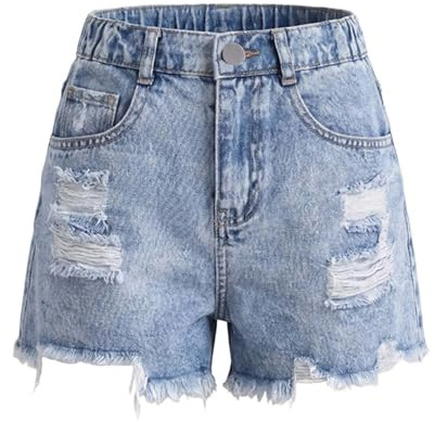 Jeans Shorts Mädchen Kinder Denim Kurze Hose Sommershorts Elastische Baggy Jeans Casual Weich Jeanshorts mit Tasche Jeanshose Kurzehose Streetwear