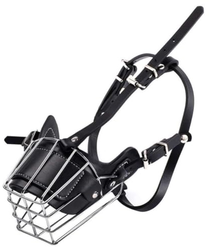 Muselière Réglable en Métal pour Chien – Panier en Fil Métallique Respirant avec Sangle en Cuir pour Grands Chiens – Idéale pour Le Dressage (Anti-Mastication) Et La Sécurité(Black,XL)