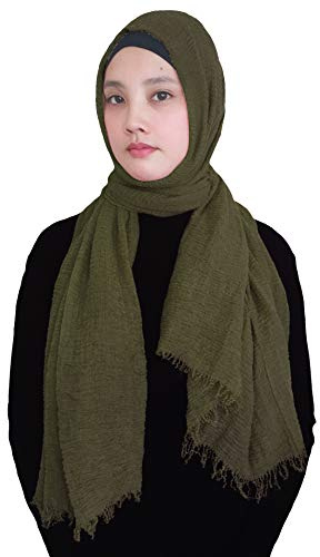 Lina & Lily hijab sjal för muslimska kvinnor skrynkligt tyg (Armégrön)