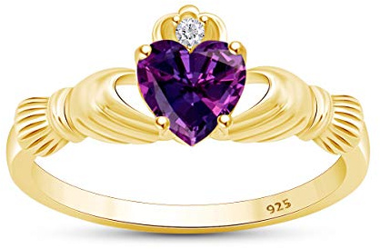 Anello a forma di cuore simulato granato e zirconi cubici Claddagh in oro giallo 14 carati su argento sterling misura – 4, Ametista
