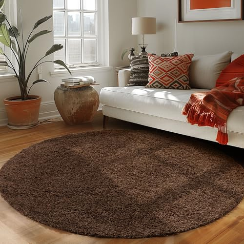 Carpettex Shaggy-Teppich, Hochflor, Wohnzimmer, Florhöhe 3 cm, einfarbig, Braun, 120 x 120 cm, rund