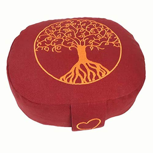 'Maylow Yoga mit Herz® Yoga Coussin Meditation Balance ovale FLEUR DE VIE ou Arbre de Vie – également idéal pour le voyage ou le yoga Studio – Housse lavable – Intérieur Coussin garni de sarrasin