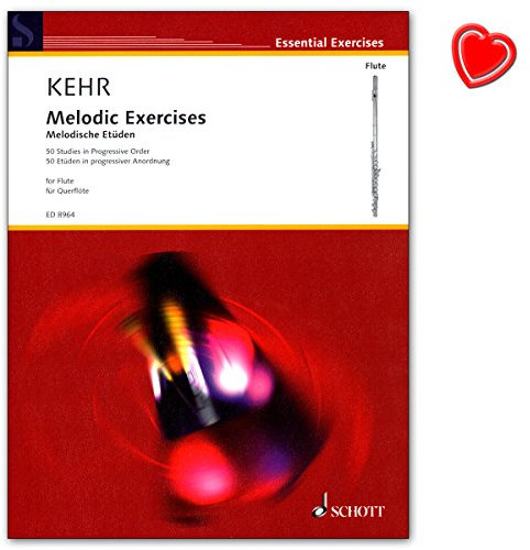 Schott Music - Melodische Etüden für Querflöte von Renate Kehr - Notenbuch mit bunter herzförmiger Notenklammer