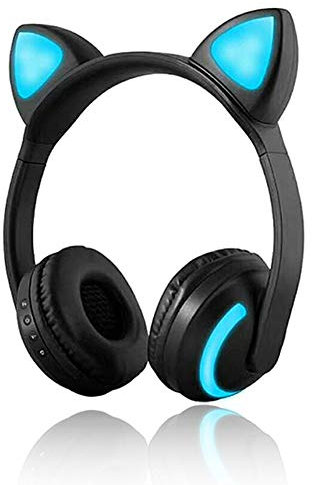 Cuffie sovrauricolari senza fili, con orecchie di gatto con luci LED in 7 colori luminosi, Bluetooth, stereo, compatibili con smartphone, computer, tablet