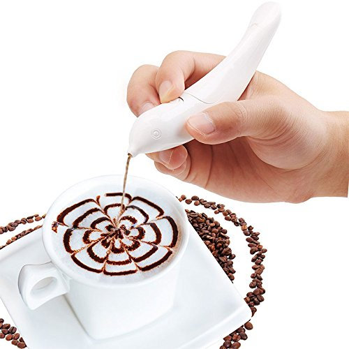 SHOP-STORY - Stylo pour Décoration Culinaire - sur Café Latte Cappuccino Expresso et Autres Compatible avec Cacao Sucre et Épices comme la Cannelle - Stylo Food Art à Poudre, Cacao ou Épices