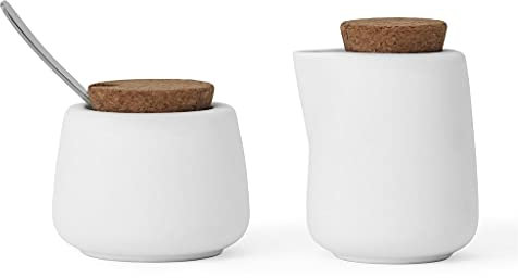 Viva Nicola Zucker- und Milchkännchen-Set, Kaffee- und Tee-Servierset aus Porzellan – Sahnekännchen und Zuckerdose mit Korkdeckel und Metalllöffel, 7oz/200 ml Milch und Zucker für die Kaffeebar