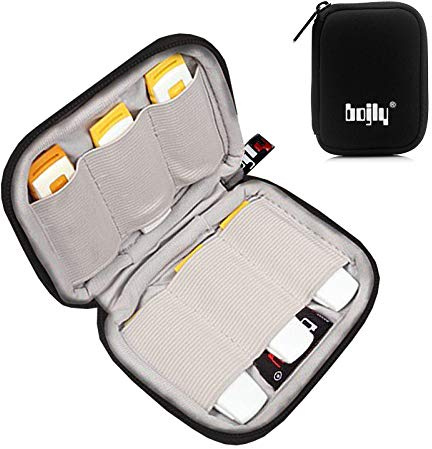 BOJLY Aufbewahrungstasche für USB-Stick, Mini-Organizer-Zubehörtasche wasserdichte, robuste Nylon-Schutzhülle mit 6 Fächern für SD-Karte, USB-Stick, Kopfhörerkabel, Schwarz