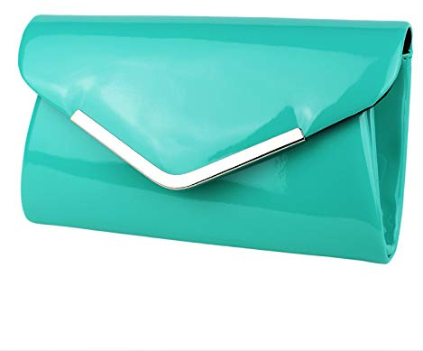 Schompi Vintage Damen Lack-Tasche Abendtasche Clutch Bag mit abnehmbarer Schulterkette Kettentasche