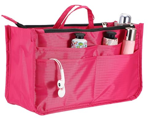 IGNPION Printed Insert Handtasche Organizer 13 Taschen erweiterbar Liner Bag Pouch Reißverschluss Tote Organizer Wickeltasche Insert mit Griff (Pink)