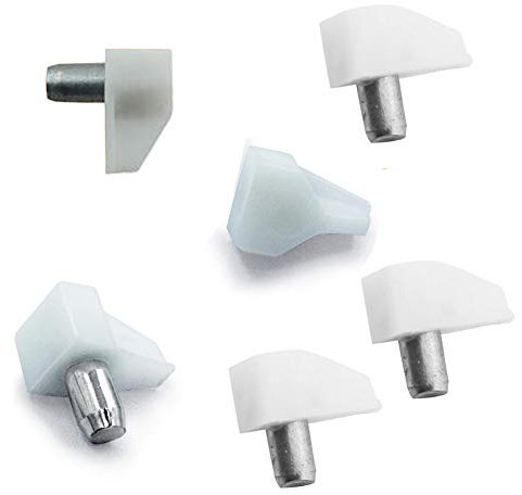 60 Stück 5 mm Regalstifte aus Kunststoff mit Metallstiften, Regalhalter-Stifte, Schrank-Regal-Clips für Küchenschrank, Möbel, Bücherregale, weiß