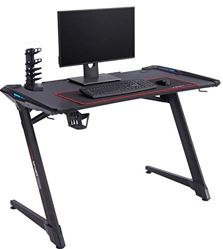 CARO-Möbel Gaming Tisch Rush mit RGB LED Beleuchtung Gamer Computertisch Jugend Schreibtisch mit Halterung für Getränke und Kopfhörer sowie USB Anschlüssen in schwarz