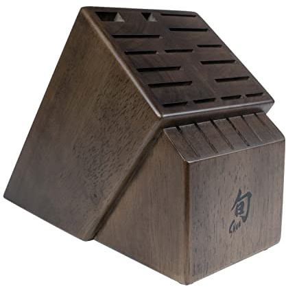 Shun Walnut Finish Knife Block, 22 Slot Large Wooden Knife Holder, Genuine Dark Stained Wood, Kitchen Storage for Professional and Home Chefs