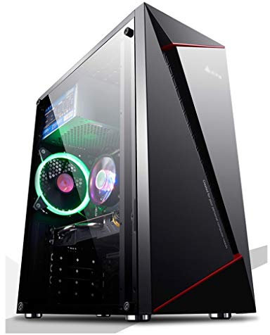HDYD ATX Caso, Mid-Tower PC Gaming Caso ATX/M-ATX/ITX - I/O Anteriore USB 3.0 Port - Pannelli Laterali Completamente Trasparente - 4 Fan Posizione