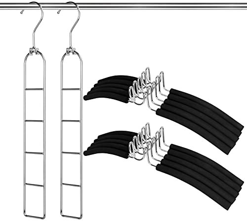 2 Stück Kleiderbügel, 5 in 1 Metall Kleiderständer, rutschfeste Mehrschichtige Kleiderbügel EVA Schwamm, Mehrzweckbügel, Platzsparend für Jacken, T-Shirts, Mäntel, Pullover (Schwarz)
