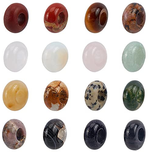 NBEADS 32 europäische Edelsteine, Perlen, runde Perlen, verschiedene Steine, Ketten mit großen Löchern, Abstandsperlen, Charms für die Schmuckherstellung