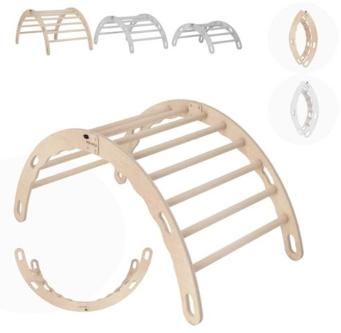 MAMOI® Arrampicata per bambini in legno naturale, Dondolo triangolo, Altalena da casa interno, Parete arco a partire