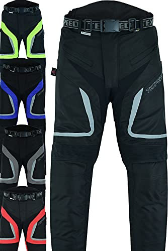 Texpeed Motorcycle Biker Trousers Mens Motorbike Waterproof Textile Cordura Pants With Protective CE Armour (EN 1621-1) Black - 34W / 30L