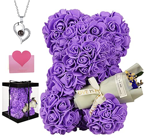 POHOMEGK Rosenbär Geschenke für Frauen, Muttertagsgeschenke für Mama,Rosenblumenbär Rosen Teddybär,Geschenk für Muttertag Valentinstag Geburtstag, mit Geschenkbox und Rosenstrauß
