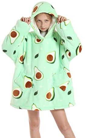 Felpa Pigiama Pile Bambino Oversize Coperta Felpe Invernale Felpato Abbigliamento Vestito Cappuccio Gigante Indossabile Blanket Hoodie Natalizio Regalo Avocado
