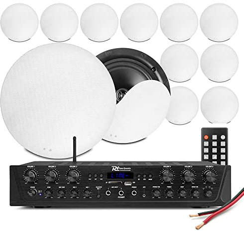 Power Dynamics Multi Room Ceiling Speaker System PV260BT Bluetooth Amplifier with 12x NCSS6 - Home Audio Installation Kit