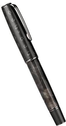 Pluma estilográfica Hongdian N7, barril de color gris punta extrafina iridio, instrumento de escritura suave con estuche de metal