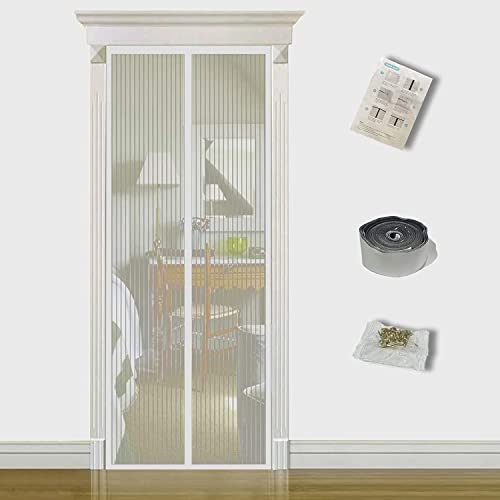 TQFlow Magnetic Screen Door,90x200cm Fly Screens for Doors,Anti Mosquito Heavy Duty Bug Mesh Curtain,Snap Shut Automatically Insect Door Screen with Full Frame Magic Tape&Powerful Magnets White | Heavy Duty, Keeps Bugs Out, Strong Magnets & Self Sealing Hands Free, Pet and Kid Friendly for Front/Back Sliding Patio Doors