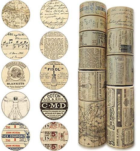 VEINARDYL 10 Rollen (Gesamt 30m) Vintage Washi-Tape Satz, Jahrgang Abdeckband Nostalgischer Stil Dekor-Aufkleber zum DIY-Handwerk Scrapbooking Bullet-Journal Planer Geschenkpapier