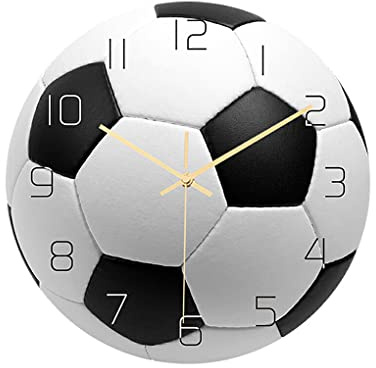 lmoikesz Boys Wall Clock Portable Removable Round 30cm Quiet Running Battery Operated Sleep Working Watch House Bedroom Decoration, Football Shape