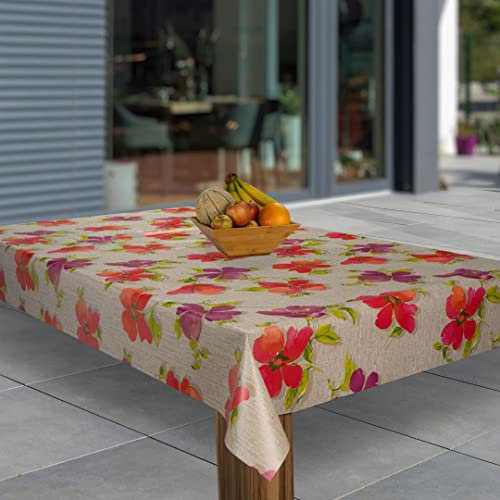 laro Wachstuch-Tischdecke Abwaschbar Wachstischdecke PVC Plastik-Tischdecken Eckig Meterware Abwischbar, Muster:Blumen Rot Violett, Größe:100x140