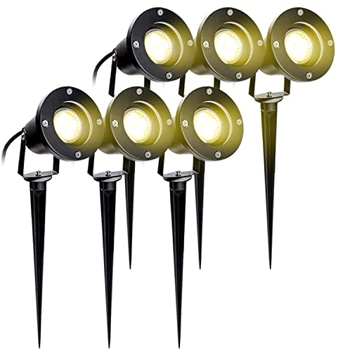 Herrselsam Utomhus LED-spotlight, 6-pack 4 W GU10 trädgårdsstrålkastare med pinne, utomhusbelysning varmvit 3 000 K, IP65 vattentät utomhus-LED-lampa för trädgård, terrass, växter