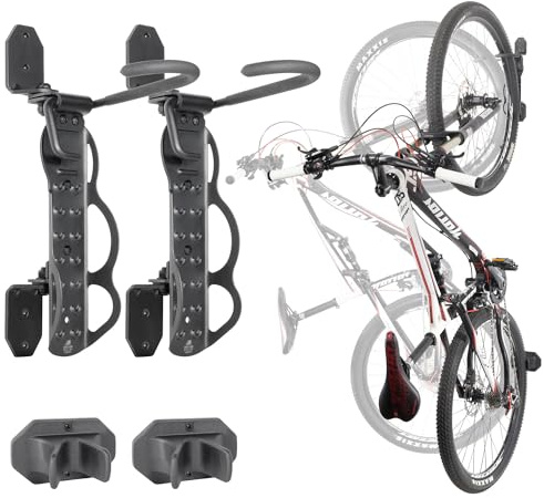 BikeHand Swivel Bicycle Wall Hanger - Vertical Hook Wall Mount Holder - Indoor Garage Storage Bicycle Rack for MTB & Road Bikes - Max. Tire Width 2.3 - 2 Pack