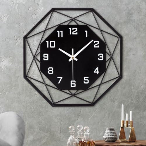 VIVILINEN Wall Clock Metal Kitchen Clock 30cm Modern Silent Non-Ticking Black Clock Skeleton Design for Living Room, Bedroom, Office
