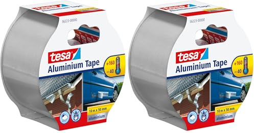 tesa Aluminium Klebeband/Selbstklebendes Aluminiumband für Reparaturen von metallischen Oberflächen / 10m x 50mm (Packung mit 2)