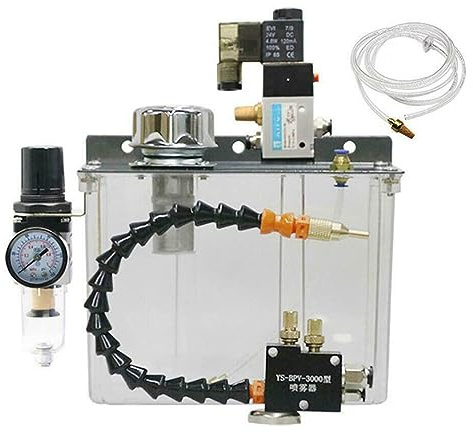 Jayruit Schmiersprühsystem, 3L Spray Kühlmittelpumpe Ölnebel Sprüher für Luftrohr CNC Drehmaschine Fräsen Bohrer 24V