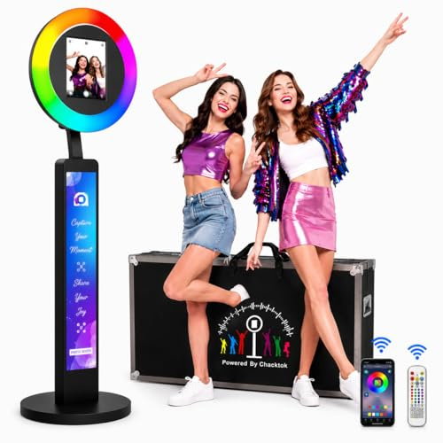 YCKJNB Portable Photo Booth with Flight Case, Ipad PhotoBooth Machine with Ring Light, Free Custom Logo, Lightweight Selfie Photo Booth Suitable for Parties, Weddings, Rentals, Youtube, Tiktok Live