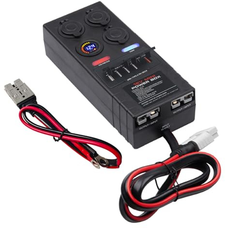 Mini Power Distribution Box 12V DC Battery Socket Max. 50A Current with 2 x Anderson, 6 x USB & 3 x Cig Sockets, Mini Battery Box for Outdoors RV Camping Fishing Emergency