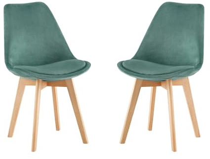EGGREE 2er Set Samt Esszimmerstühle mit Massivholz Buche Bein SGS Geprüfter, Retro Design Gepolsterter lStuhl Küchenstuhl Holz, Grasgrün