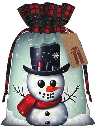 Weihnachts-Geschenkbeutel mit Schneemann-Patchwork-Motiv, aus hochwertigem Stoff, ideal für Feiertage und besondere Anlässe