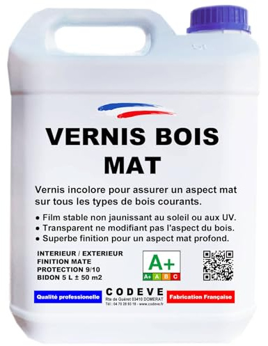 Vernis Bois Mat - Codeve Bois - 5L - Intérieur/extérieur - Pour Un Aspect De Finition Mat Sur Un Bardage, Fenêtre Ou Volet En Bois.